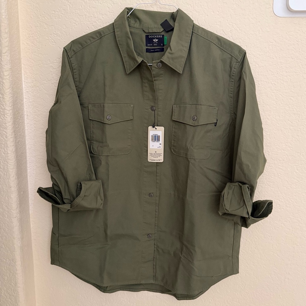 Dockers Men's Olive Button Down Shirt